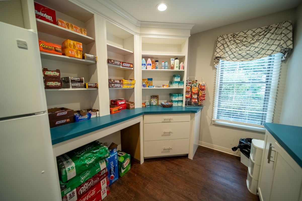 Pantry with snacks and drinks